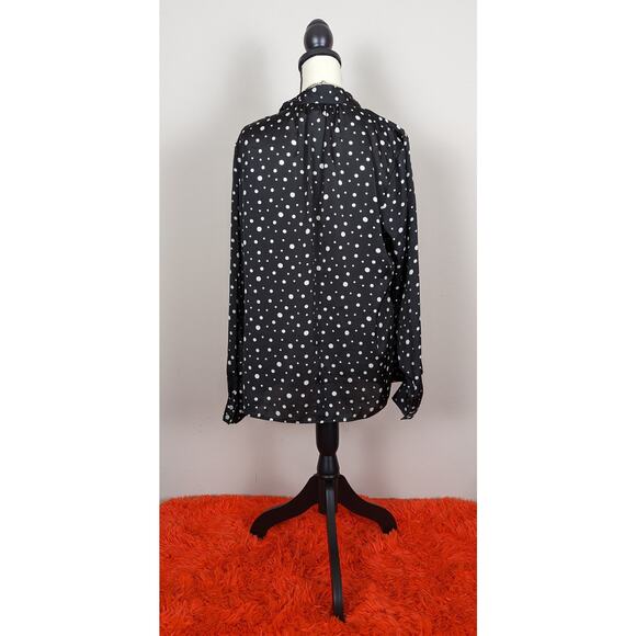 Merona Black & White Polka Dot Button Tie Neck Long Sleeve Satin Blouse Top XXL - Picture 3 of 8